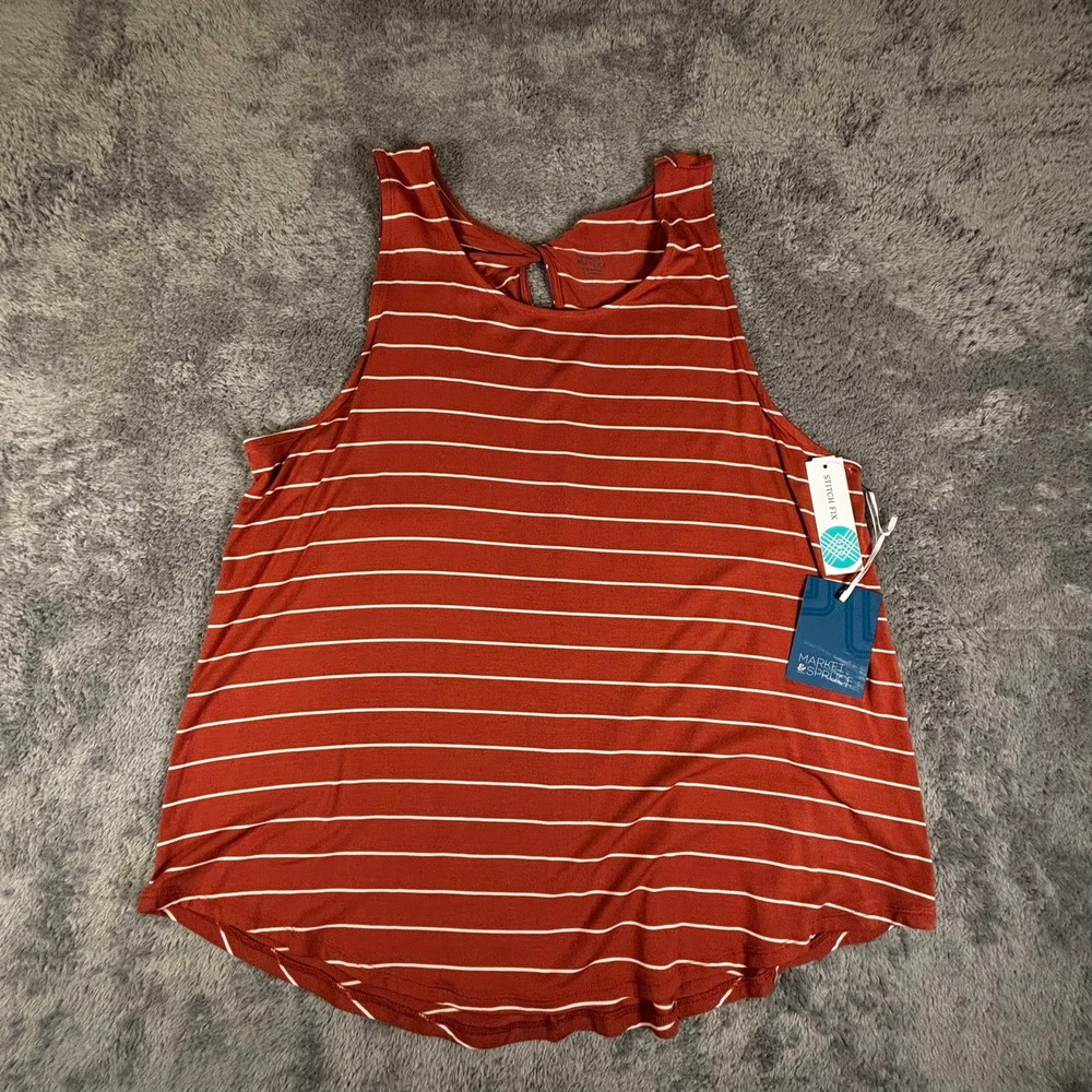 Market & Spruce Alora Twist Back Knit Tank Top Burnt Orange Striped 1X NEW